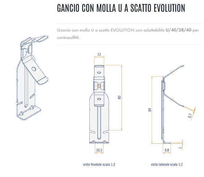 GANCIO CON MOLLA U a scatto EVOLUTION per rompitratta duplex (Codice 604/P100) - Confezione 100 pz. - immagine 2
