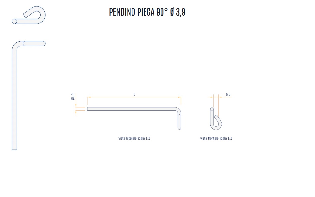 PENDINO DIAM. 4 PIEGA 90° (codice 129/P100) MM. 250 - Confezione 100 pz. - immagine 2