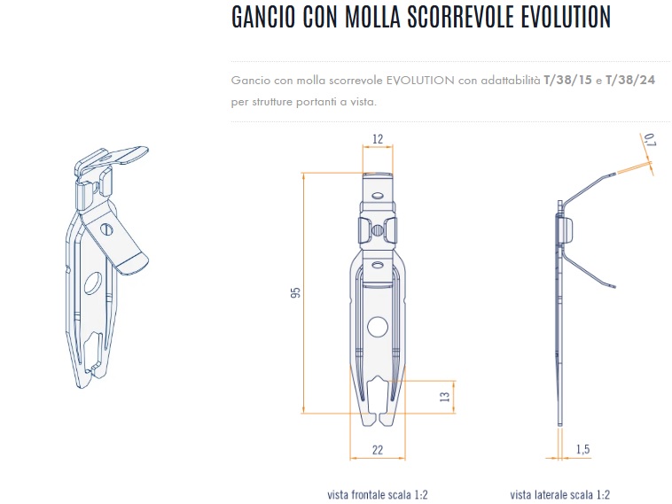 GANCIO CON MOLLA SCORREVOLE EVOLUTION (Codice 605/P100) - Confezione 100 pz. - immagine 2