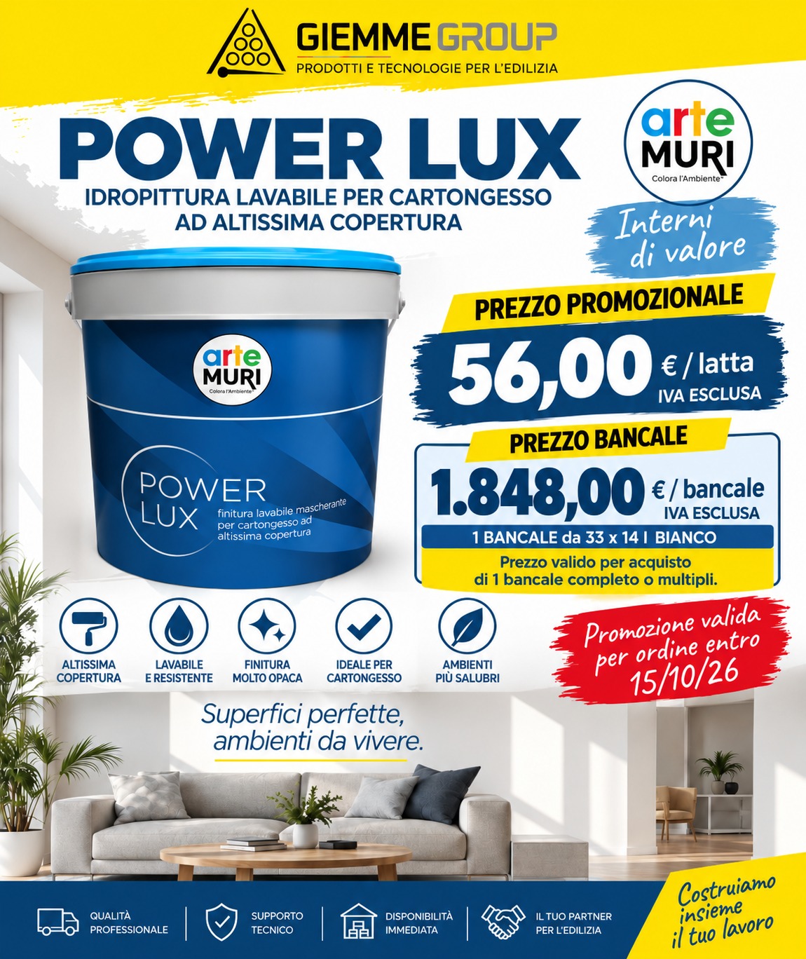 IDROPITTURA GRIGOLIN PITTURA POWER LUX - LT. 14 - PROMO BANCALE 33 latte - VALIDITA' FINO 16/10/26